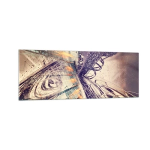 Glasbild - Bild auf glas - Dynamische Abstraktion in Beige- und Lilatönen - 140x50cm - In großer Eile - Moderne Wanddekoration für Wohnzimmer und Schlafzimmer ARTTOR