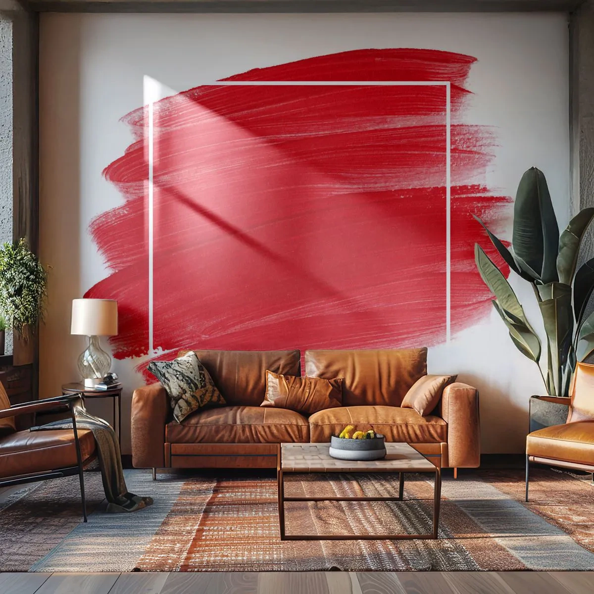 Fototapete Premium Sand - Roter Pinselstrich auf weißem Hintergrund in einer künstlerischen Komposition - 100x70cm - Aus dem Rahmen - Moderne Wanddekoration für Wohnzimmer und Schlafzimmer ARTTOR