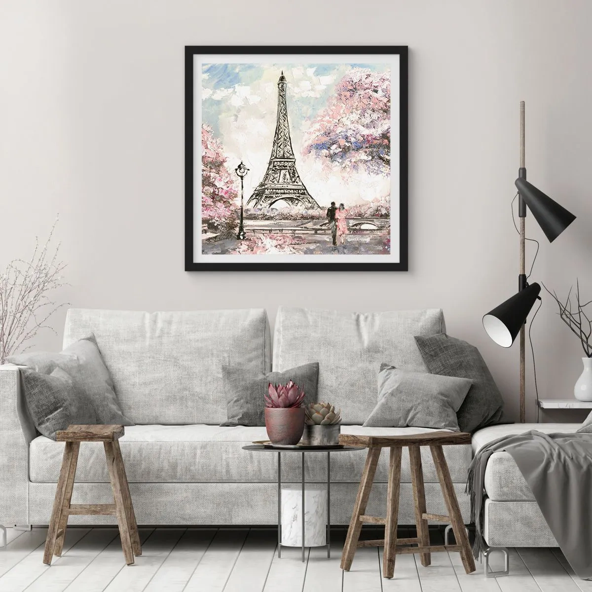 Poster in einem schwarzem Rahmen - Aprilspaziergang durch Paris - 40x40 cm
