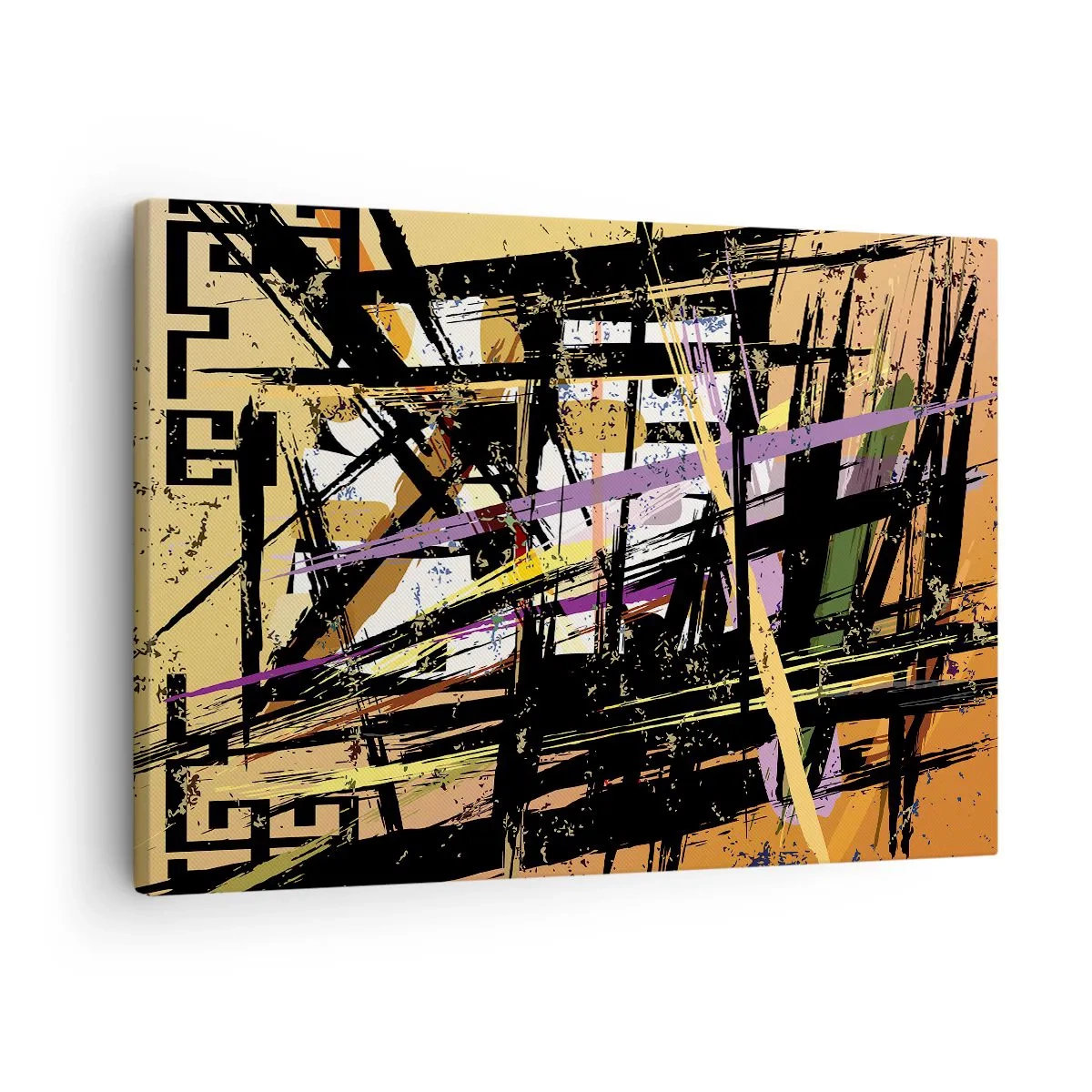 Bild auf Leinwand - Leinwandbild - Abstrakte Linien und Formen auf beigem Hintergrund - 70x50cm - Ein scharfer Schnitt - Moderne Wanddekoration für Wohnzimmer und Schlafzimmer ARTTOR