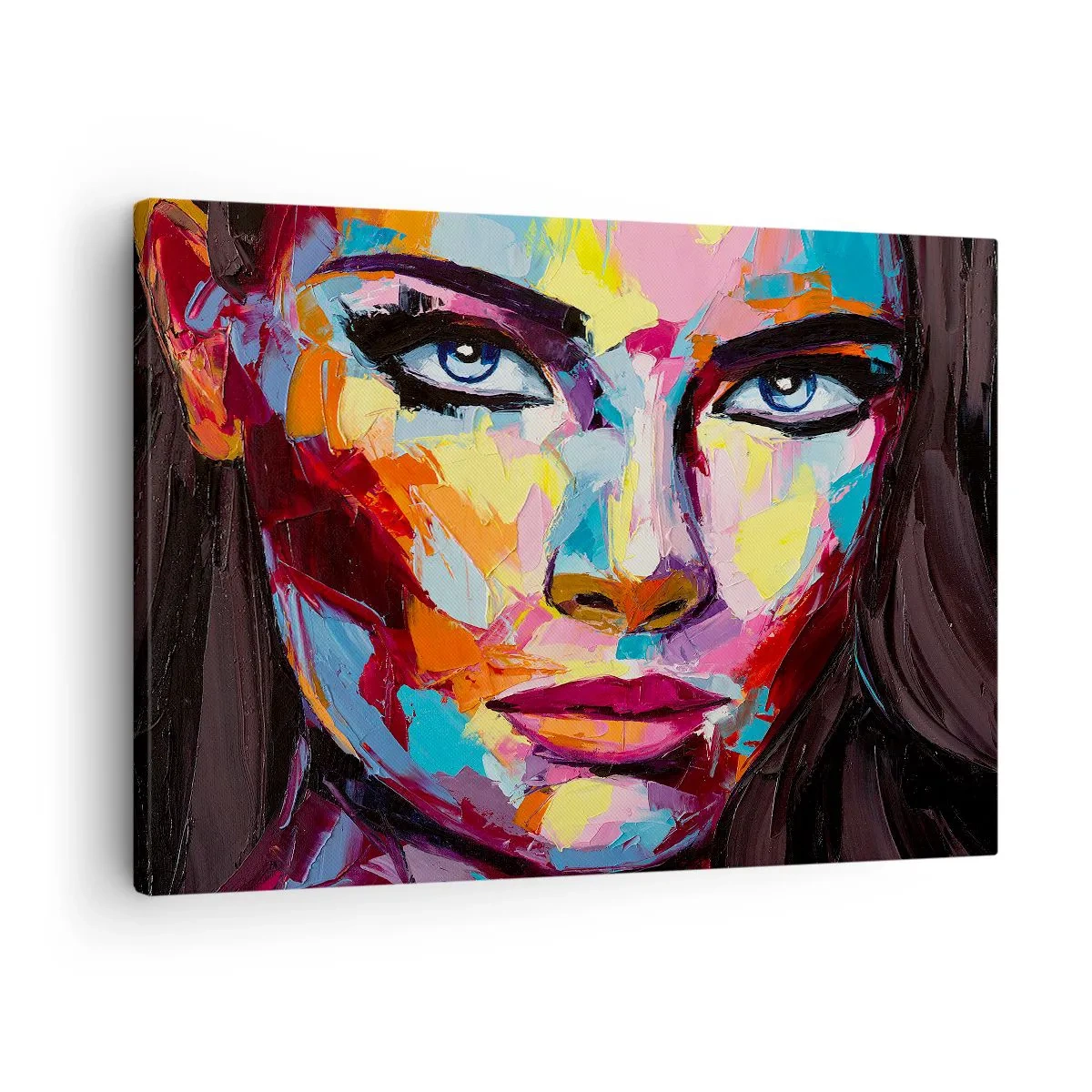 Bild auf Leinwand - Leinwandbild - Ein farbenfrohes abstraktes Porträt einer Frau in intensiven Farben. - 70x50cm - Auch die Seele ist bunt - Moderne Wanddekoration für Wohnzimmer und Schlafzimmer ARTTOR