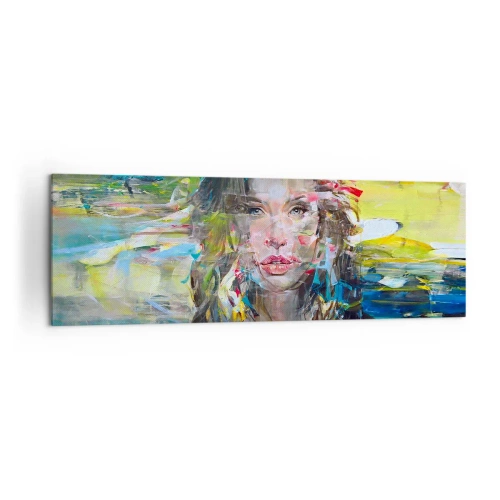 Bild auf Leinwand - Leinwandbild - Abstraktes Frauenporträt in intensiven Farben - 160x50cm - Hinter der Luft ein Vorhang - Moderne Wanddekoration für Wohnzimmer und Schlafzimmer ARTTOR