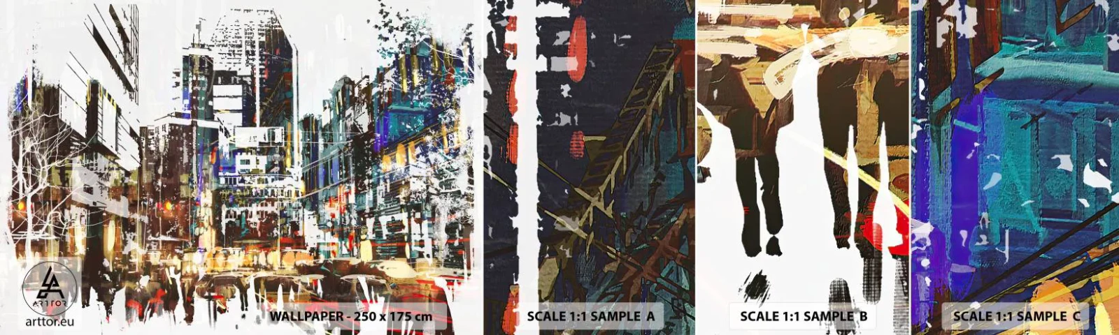 Fototapetenmuster Standard Eco - Eine schillernde Stadt - Stadt, Die Architektur, Grafik - 100x30 cm