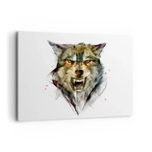 Bild auf Leinwand - Leinwandbild - Ein gefährlicher Wolf in dynamischer, künstlerischer Form - 100x70cm - Kein Schritt näher! - Moderne Wanddekoration für Wohnzimmer und Schlafzimmer ARTTOR
