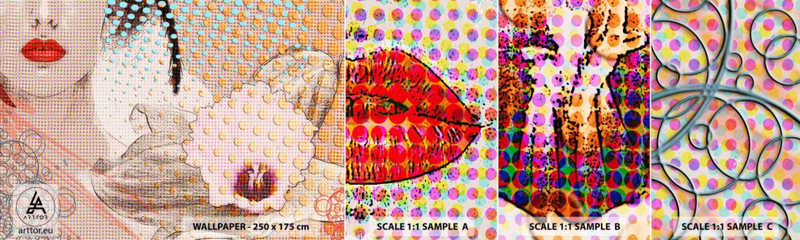 Fototapetenmuster Standard Eco - Comic-Heldin - Abstraktion, Das Gesicht einer Frau, Stück - 100x30 cm