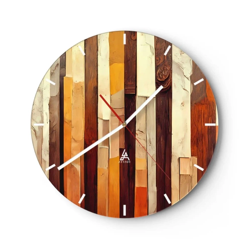 Wanduhr - Glasuhr - Vertikale Streifen in Holz- und Beigetönen im organischen Stil - 30x30cm - Hymne der Waldbäume - Moderne Wanddekoration für Wohnzimmer, Küche und Schlafzimmer ARTTOR