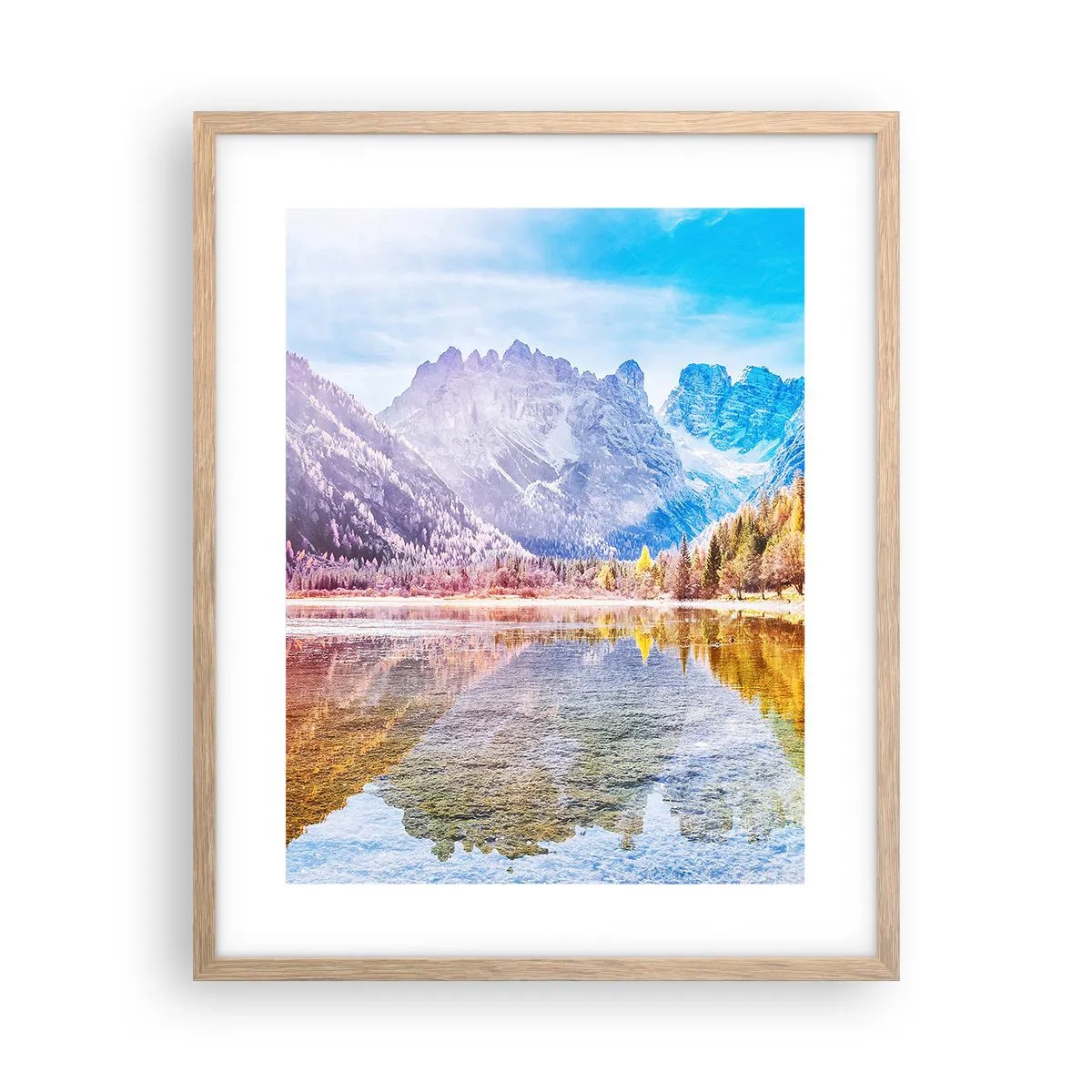 Poster in einem Rahmen aus heller Eiche - Und in den Bergen ist es schon Herbst - 40x50 cm