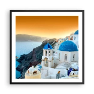 Poster in einem schwarzem Rahmen - Santorini - an die Felsen gekuschelt - 60x60 cm