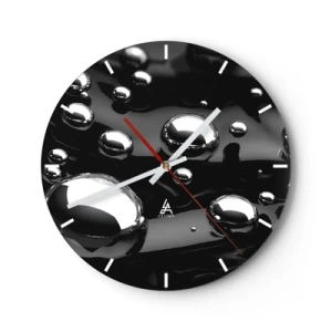 Wanduhr - Glasuhr - Schwarzer Hintergrund mit schimmernden Wassertropfen - 30x30cm - Aus der schwarzen Wassertiefe - Moderne Wanddekoration für Wohnzimmer, Küche und Schlafzimmer ARTTOR