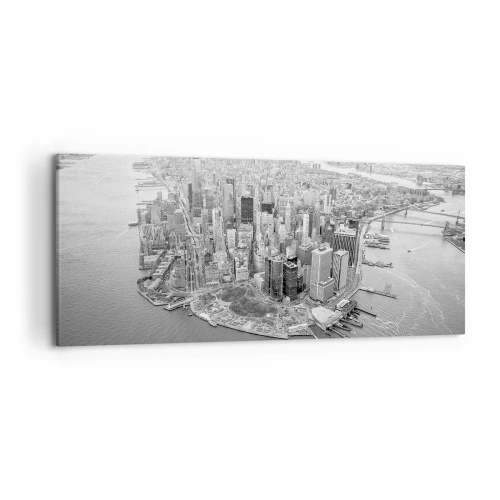 Bild auf Leinwand - Leinwandbild - Luftaufnahme von Manhattan in Schwarzweiß - 120x50cm - Und wie kann es man nicht lieben? - Moderne Wanddekoration für Wohnzimmer und Schlafzimmer ARTTOR