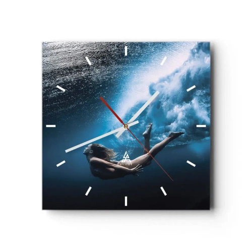 Wanduhr - Glasuhr - Unterwasseraufnahme mit einer Frau und Luftblasen - 30x30cm - Moderne Meerjungfrau - Moderne Wanddekoration für Wohnzimmer und Schlafzimmer ARTTOR