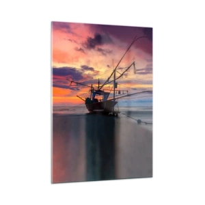 Glasbild - Bild auf glas - Fischerboote auf dem Meer bei Sonnenuntergang - 50x70cm - Exotischer Abend - Moderne Wanddekoration für Wohnzimmer und Schlafzimmer ARTTOR