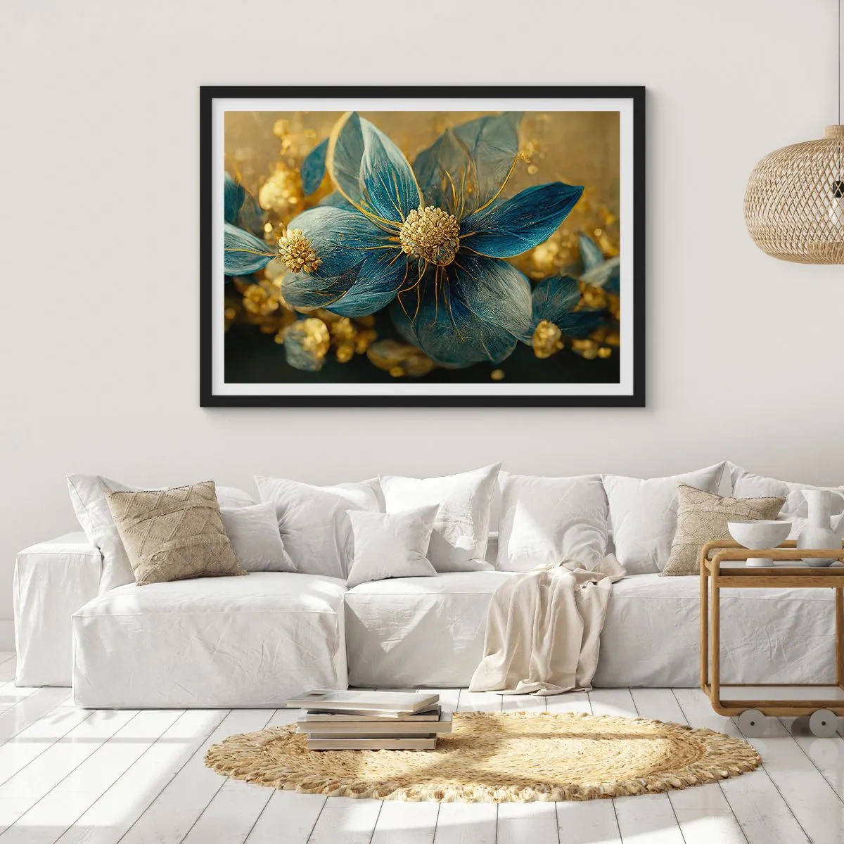 Poster in einem schwarzem Rahmen - Mit Gold blühen - 40x30 cm