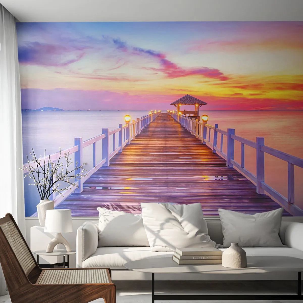Fototapete Premium Canvas - Die lila-goldene Stille des Abends - Landschaft, Meer, Bucht - 150x105 cm