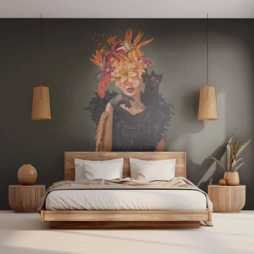 Fototapete Premium Sand - Der Zauber einer Hexe - Abstraktion, Frau, Blumen - 150x105 cm