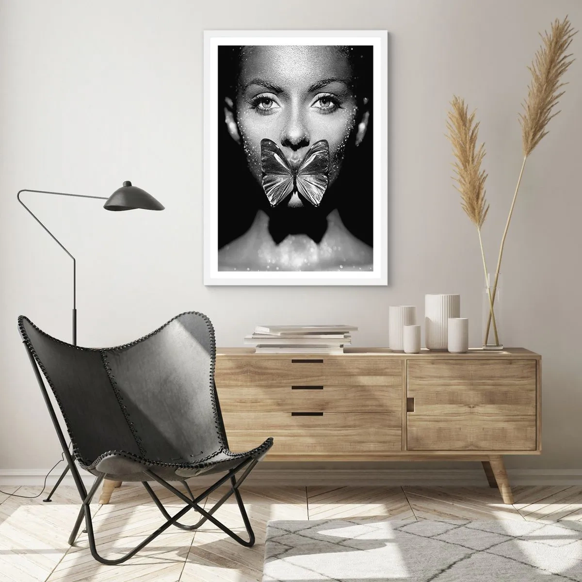 Poster in einem weißen Rahmen - Schmetterlingskuss - 30x40 cm