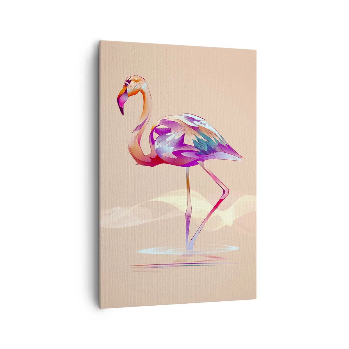 Bild auf Leinwand - Leinwandbild - Ein abstrakter Flamingo in hellen Pastellfarben. - 80x120cm - Der Vogel der guten Gefühle - Moderne Wanddekoration für Wohnzimmer und Schlafzimmer ARTTOR