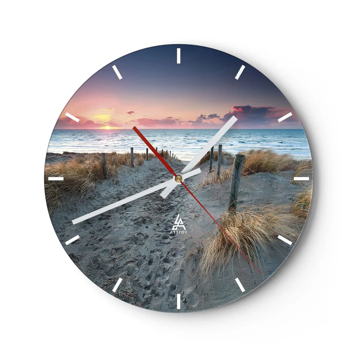 Wanduhr - Glasuhr - Eingang zum Strand bei Sonnenuntergang mit Meerblick - 30x30cm - Du hast einen Regenbogen aus strahlendem Licht verschüttet ... - Moderne Wanddekoration für Wohnzimmer, Küche und Schlafzimmer ARTTOR