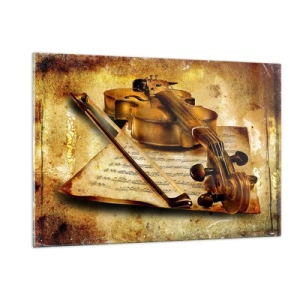 Glasbild - Bild auf glas - Violine mit Noten auf Vintage-Hintergrund - 120x80cm - Ein Virtuose dringend benötigt - Moderne Wanddekoration für Wohnzimmer und Schlafzimmer ARTTOR