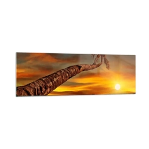 Glasbild - Bild auf glas - Palme am Strand bei Sonnenuntergang mit Blick auf das Meer - 160x50cm - Exotischer Urlaub, karibisches Abenteuer - Moderne Wanddekoration für Wohnzimmer und Schlafzimmer ARTTOR