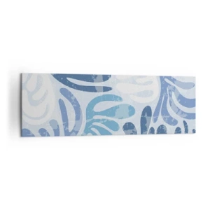 Bild auf Leinwand - Leinwandbild - Abstrakte Formen in Blautönen auf weißem Hintergrund - 160x50cm - Blaue Farne - Moderne Wanddekoration für Wohnzimmer und Schlafzimmer ARTTOR