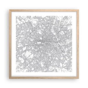 Poster in einem Rahmen aus heller Eiche - Karte des Labyrinths von London - 50x50 cm