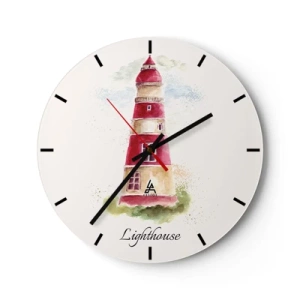 Wanduhr - Glasuhr - Ein roter Leuchtturm vor dem Himmel und Grün - 30x30cm - Das Wetter ringsum ist immer gut - Moderne Wanddekoration für Wohnzimmer, Küche und Schlafzimmer ARTTOR
