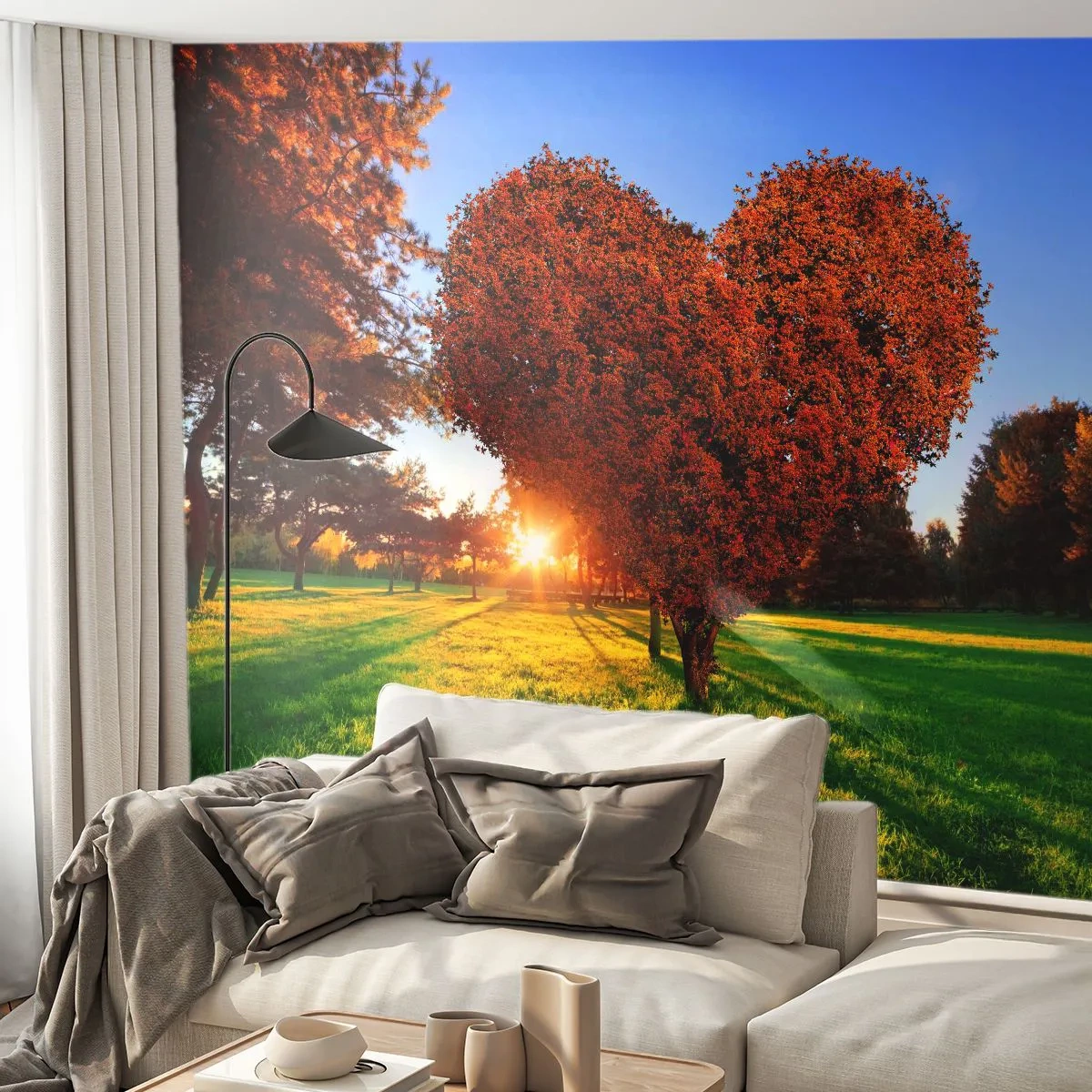 Fototapete Premium Sand - Und wie man den Herbst nicht liebt - Landschaft, Baum, Sonnenstrahlen - 100x70 cm