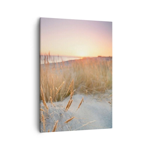Bild auf Leinwand - Leinwandbild - Sonnenuntergangsstrand mit hohem Gras - 50x70cm - Das baltische Wiegenlied - Moderne Wanddekoration für Wohnzimmer und Schlafzimmer ARTTOR