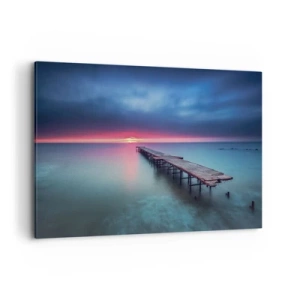 Bild auf Leinwand - Leinwandbild - Ein Holzsteg, der bei Sonnenuntergang direkt aufs Meer hinausführt - 100x70cm - Zwischen Himmel und Erde - Moderne Wanddekoration für Wohnzimmer und Schlafzimmer ARTTOR