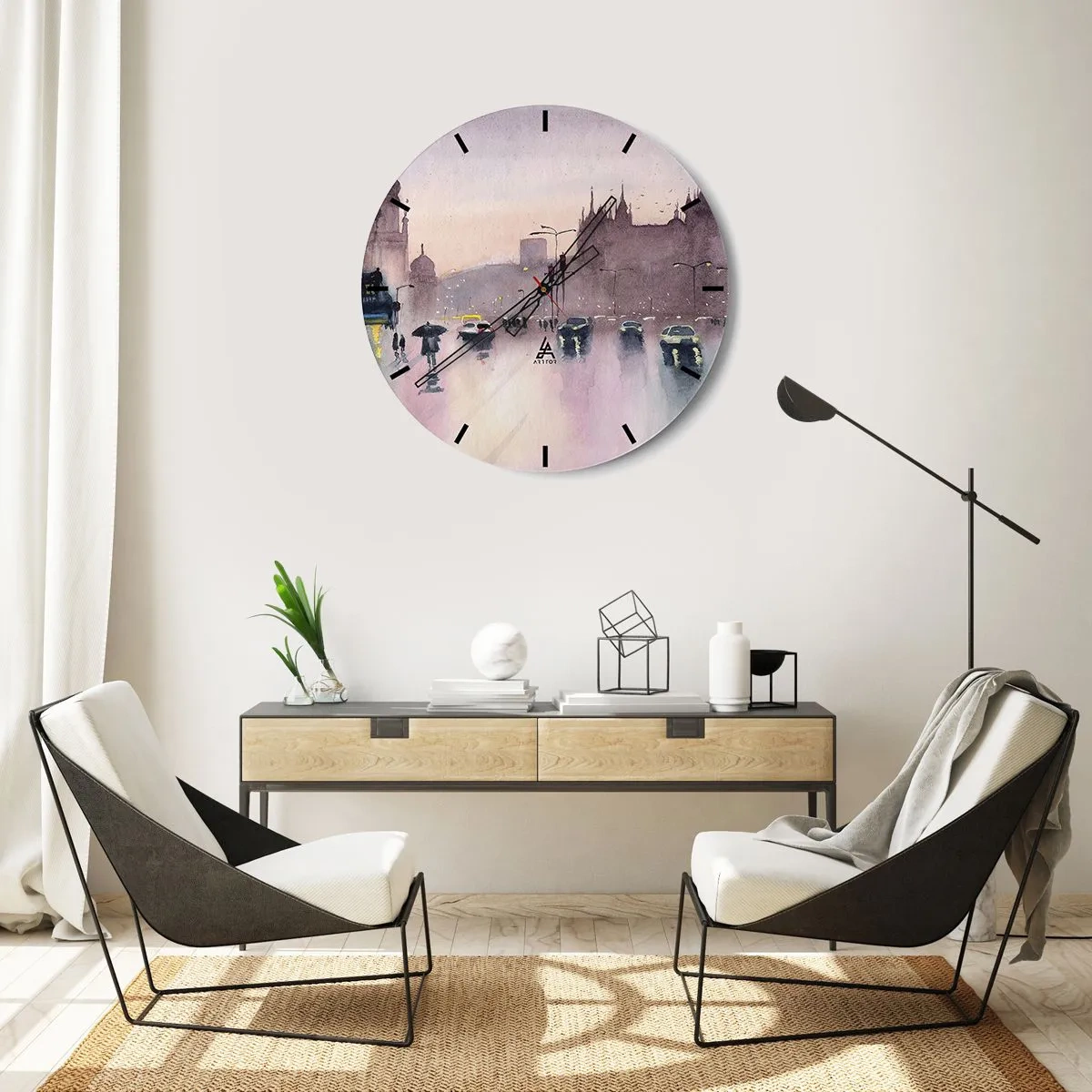 Wanduhr - Glasuhr - Im regnerischen Dunst - 40x40 cm