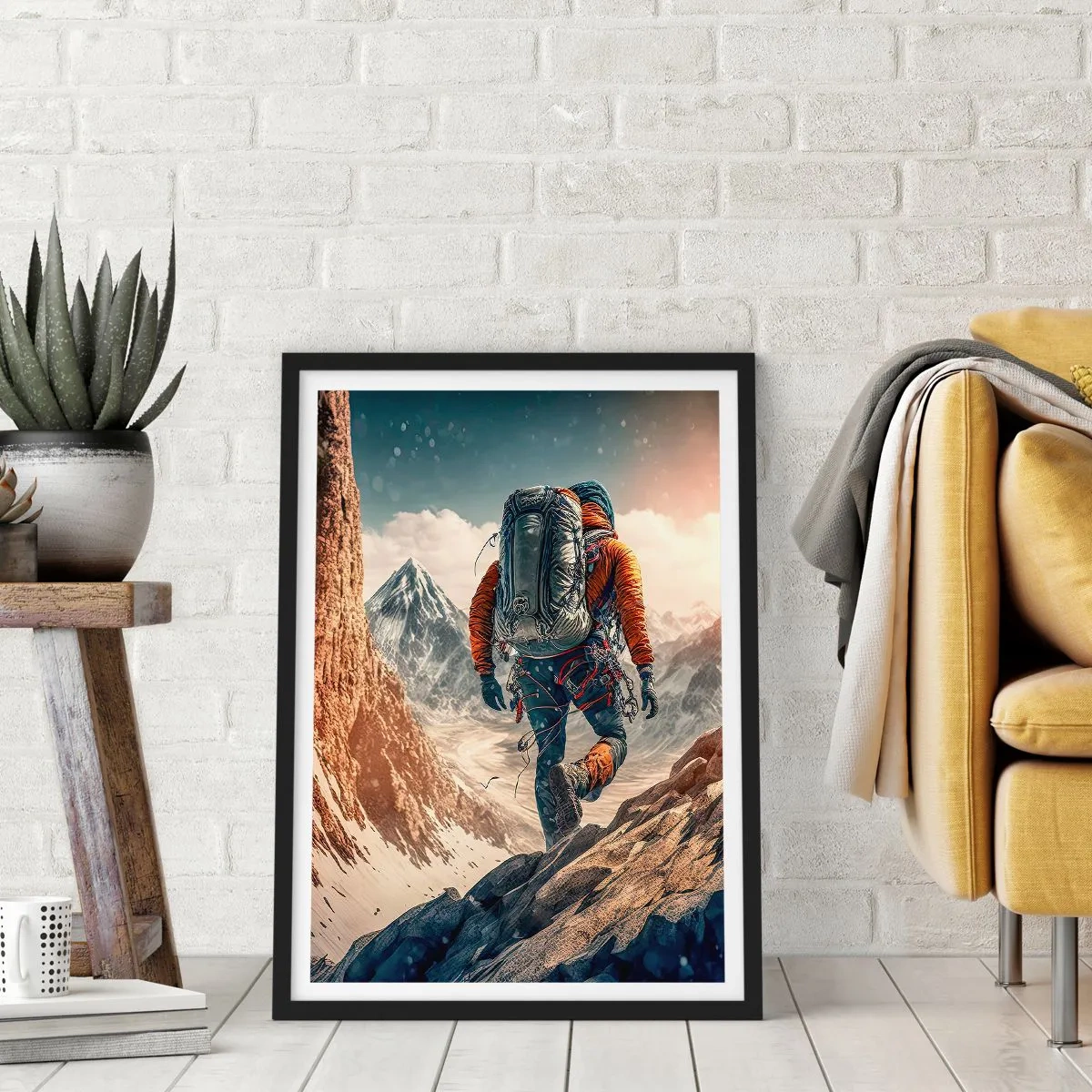 Poster in einem schwarzem Rahmen - Bergsteigen zwischen majestätischen Gipfeln - 50x70cm - Einsamer Krieger - Moderne Wanddekoration für Wohnzimmer und Schlafzimmer ARTTOR