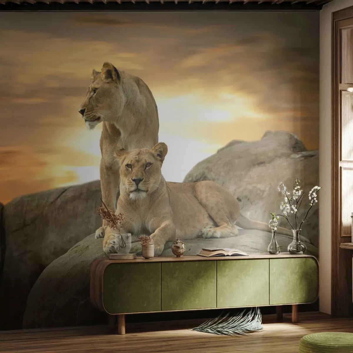 Selbstklebende Fototapete Deluxe Sticker - Königliche Majestät - Tiere, Löwe, Natur - 200x140 cm