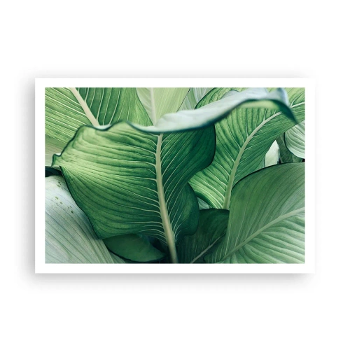 Poster - Grüne Blätter mit ausdrucksstarken Details und Struktur - 100x70cm - Intensiv grünes Leben - Moderne Wanddekoration für Wohnzimmer und Schlafzimmer ARTTOR