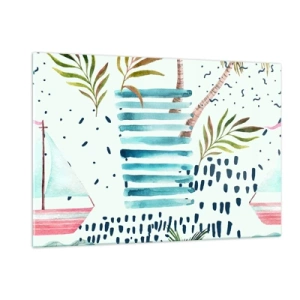 Glasbild - Bild auf glas - Urlaub unter Palmen - 120x80cm - Urlaub unter Palmen - Moderne Wanddekoration für Wohnzimmer und Schlafzimmer ARTTOR