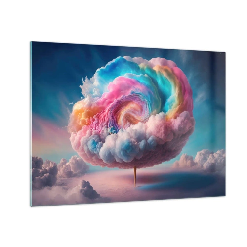 Glasbild - Bild auf glas - Eine fantasievolle Wolke in Pastellfarben, die an Zuckerwatte erinnert. - 70x50cm - Traum von einem Vergnügungspark - Moderne Wanddekoration für Wohnzimmer und Schlafzimmer ARTTOR