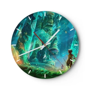 Wanduhr - Glasuhr - Eine fantastische Landschaft mit Figuren und Totems - 30x30cm - Aus dem großen Märchenbuch - Moderne Wanddekoration für Wohnzimmer, Küche und Schlafzimmer ARTTOR