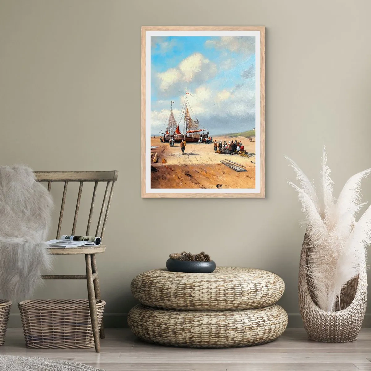 Poster in einem Rahmen aus heller Eiche - Nach einem erfolgreichen Fischfang - 30x40 cm