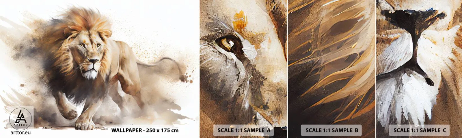 Fototapeten Muster Selbstklebend Deluxe Sticker - Der König zog um - Löwe, Hell, Tier - 100x30 cm