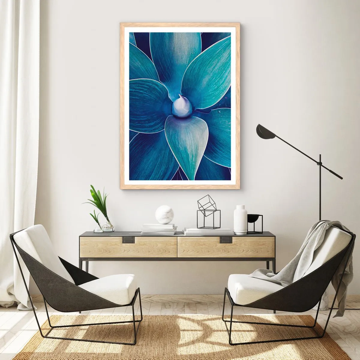 Poster in einem Rahmen aus heller Eiche - Bläulich vom Himmel - 70x100 cm