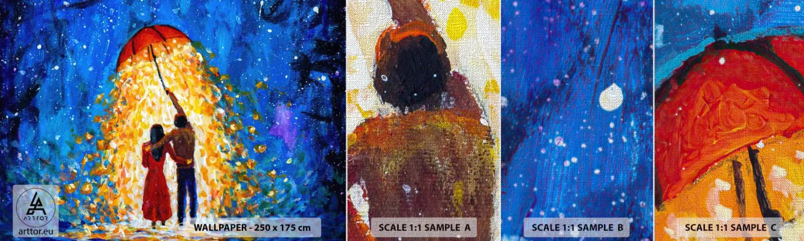 Fototapeten Muster Premium Canvas - Zauber eines Regenabends? - Romantisch, Paar, Liebe - 100x30 cm