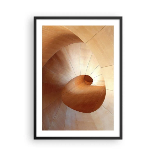 Poster in einem schwarzem Rahmen - Spiralförmige Holzstruktur mit goldenem Farbton - 50x70cm - Architektonische Serpentine - Moderne Wanddekoration für Wohnzimmer und Schlafzimmer ARTTOR