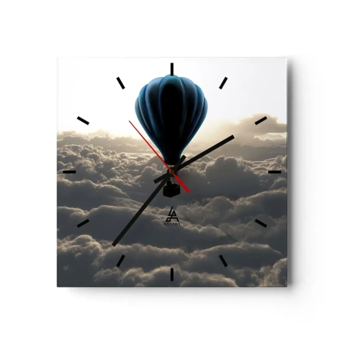 Wanduhr - Glasuhr - Ein Heißluftballon vor einem Himmel mit Wolken bei Sonnenuntergang - 30x30cm - Ein Wanderer über den Wolken - Moderne Wanddekoration für Wohnzimmer und Schlafzimmer ARTTOR