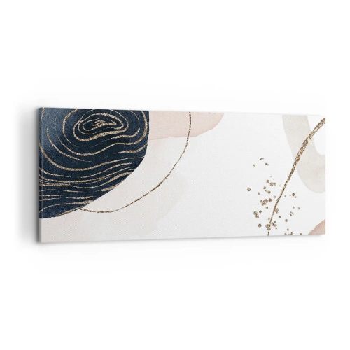 Bild auf Leinwand - Leinwandbild - Abstrakte Formen in Beige- und Marineblautönen mit goldenen Details - 120x50cm - Alles fließt - Moderne Wanddekoration für Wohnzimmer und Schlafzimmer ARTTOR