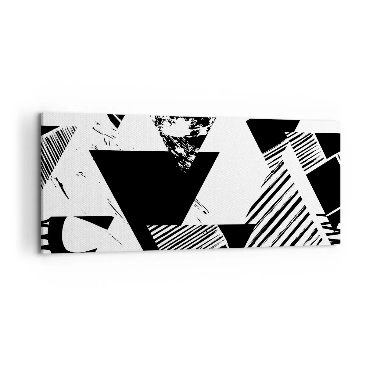 Bild auf Leinwand - Leinwandbild - Geometrische Muster in minimalistischer Schwarz-Weiß-Form - 120x50cm - Regen von Dreiecken - Moderne Wanddekoration für Wohnzimmer und Schlafzimmer ARTTOR