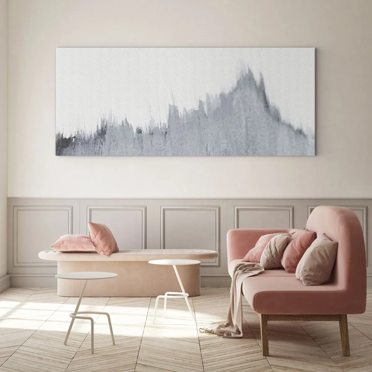 Glasbild - Bild auf glas - Abstrakte graue Komposition im minimalistischen Stil - 140x50cm - Mysteriöse Aufzeichnung - Moderne Wanddekoration für Wohnzimmer und Schlafzimmer ARTTOR