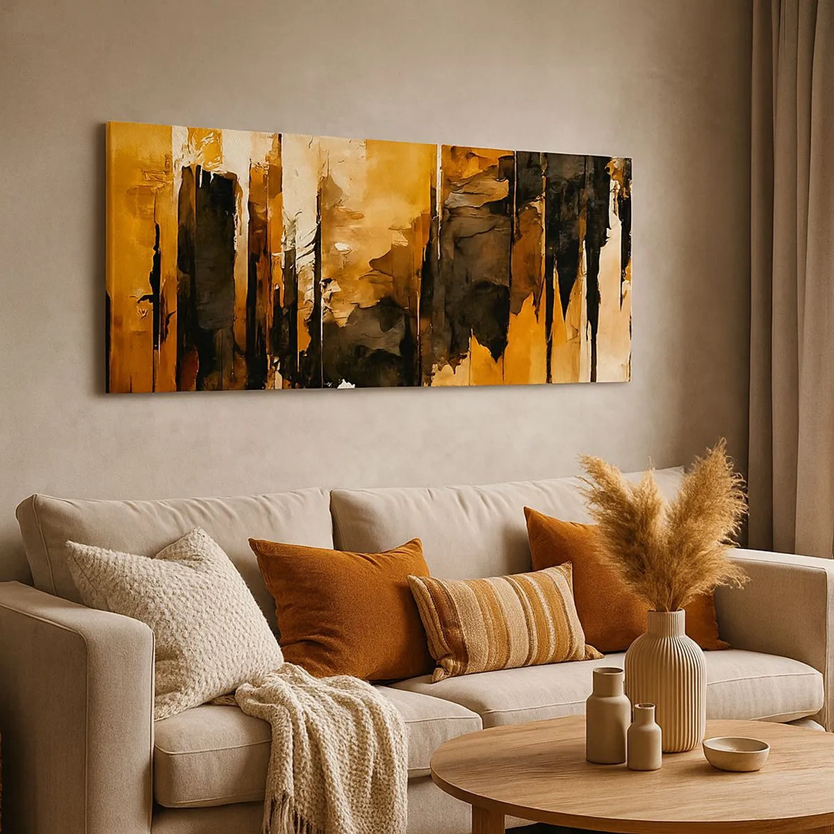 Bild auf Leinwand - Leinwandbild - Harmonie von Schwarz und Gold - 100x40 cm