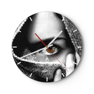 Wanduhr - Glasuhr - Schwarz-Weiß-Optik versteckt sich hinter dem Stoff - 30x30cm - Erfahre das Geheimnis - Moderne Wanddekoration für Wohnzimmer, Küche und Schlafzimmer ARTTOR