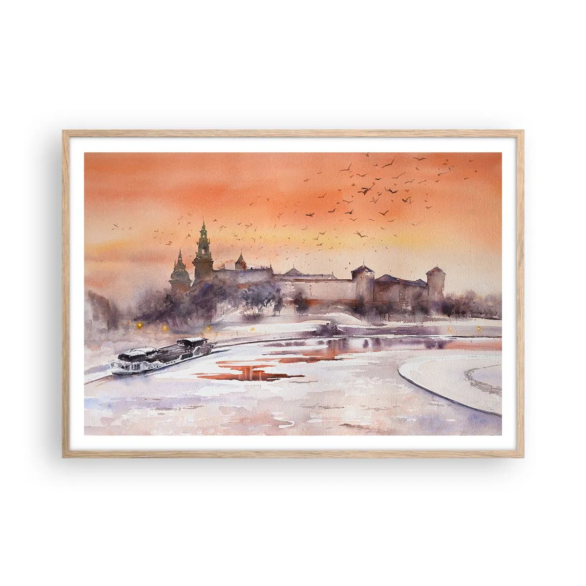 Poster in einem Rahmen aus heller Eiche - Königlicher Sonnenuntergang - 100x70 cm