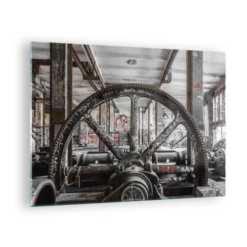 Glasbild - Bild auf glas - Historisches Industrieinterieur mit Zahnrad - 70x50cm - Das geheime Leben der Fabrik - Moderne Wanddekoration für Wohnzimmer und Schlafzimmer ARTTOR